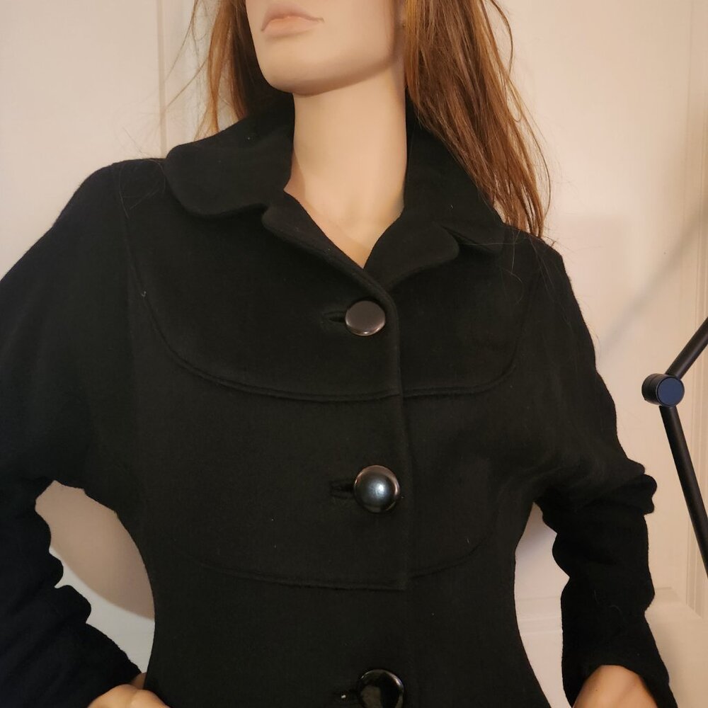 Vintage Princess Black Wool Coat MCM Est Size 2 to 4 Wearable Collectors Item - Picture 6 of 17